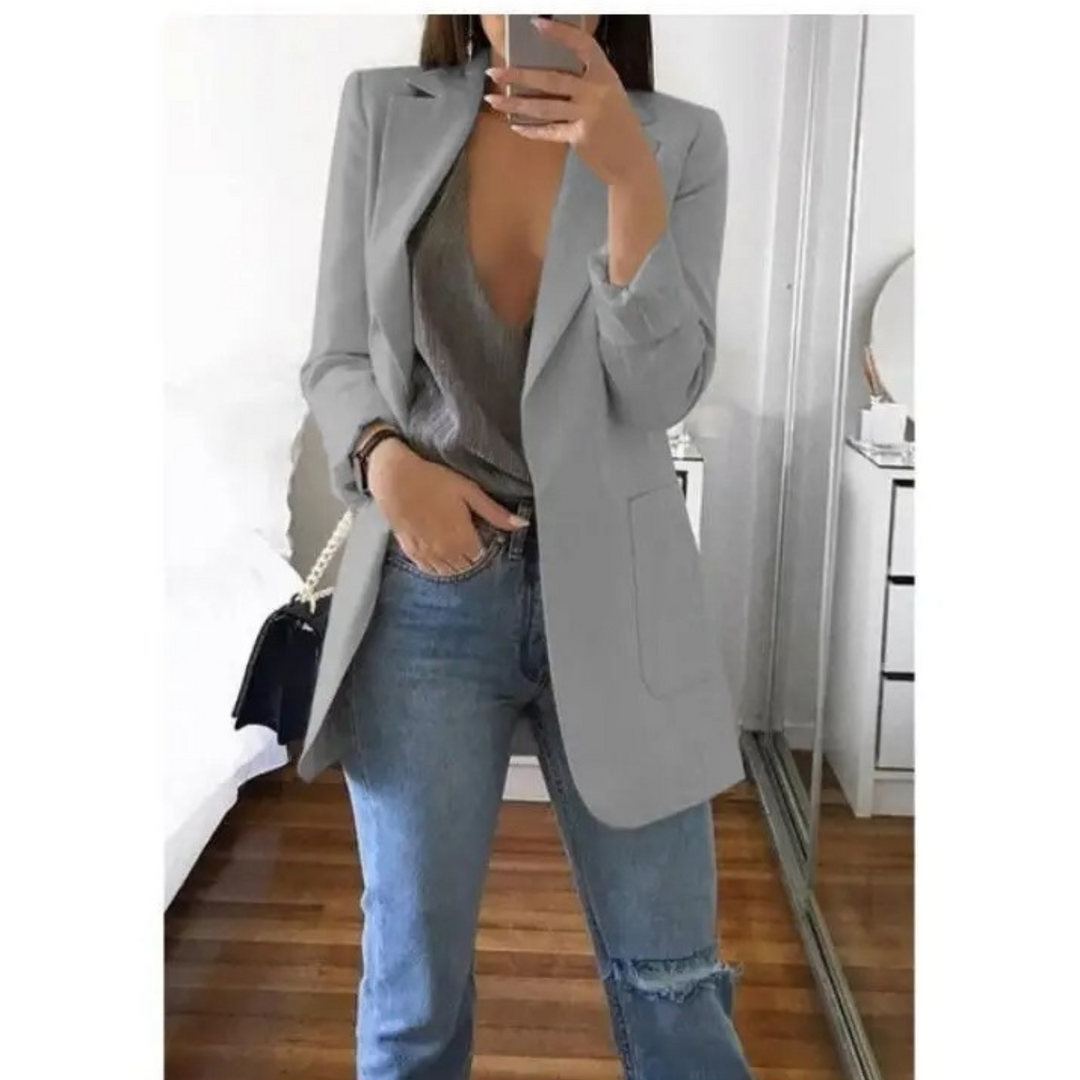 Modischer langer Blazer in Khaki für Damen - MODA