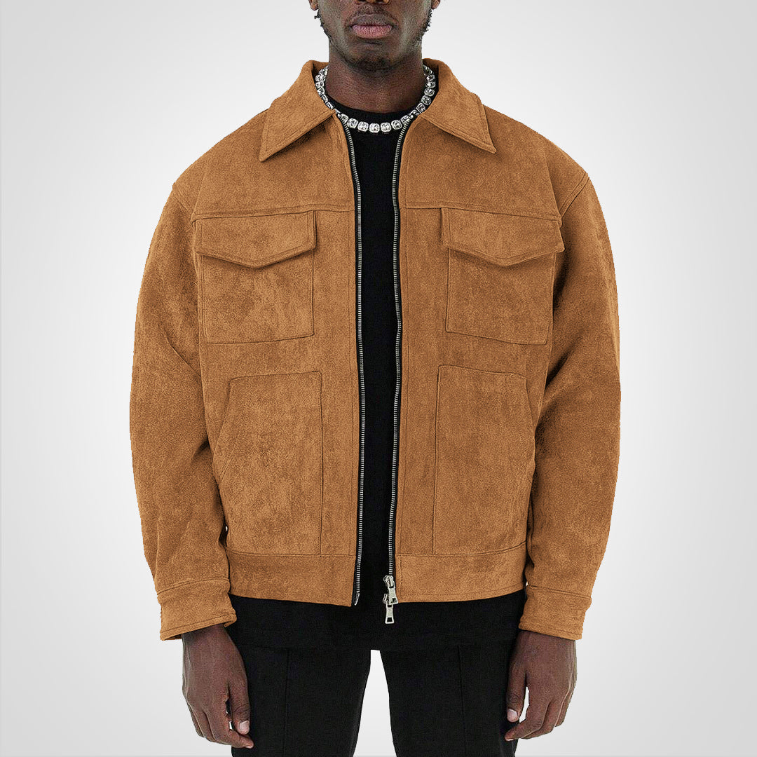 Trendige kurze Wildlederjacke mit Reißverschluss - RetroStreet