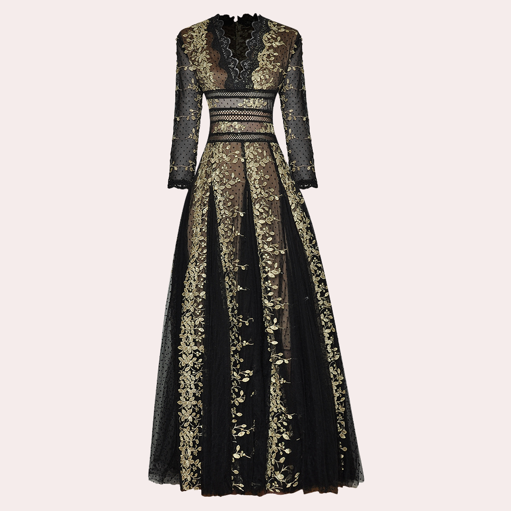 Eleanora - Stilvolle V-Ausschnitt Kleid mit Eleganten Akzenten