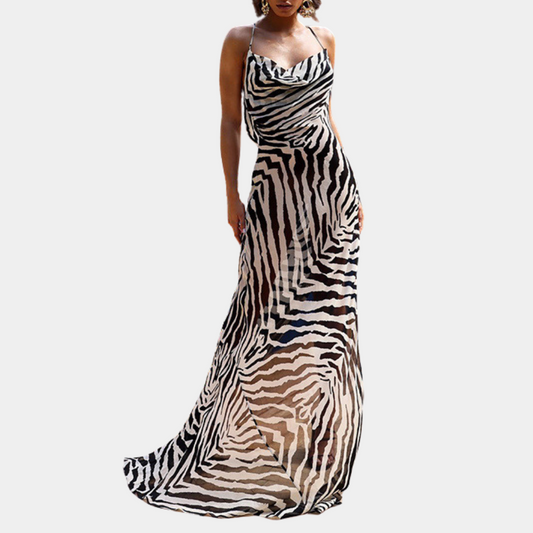 Dayana - Das Kühn Rückenfreie Maxi Kleid mit Zebra-Streifen