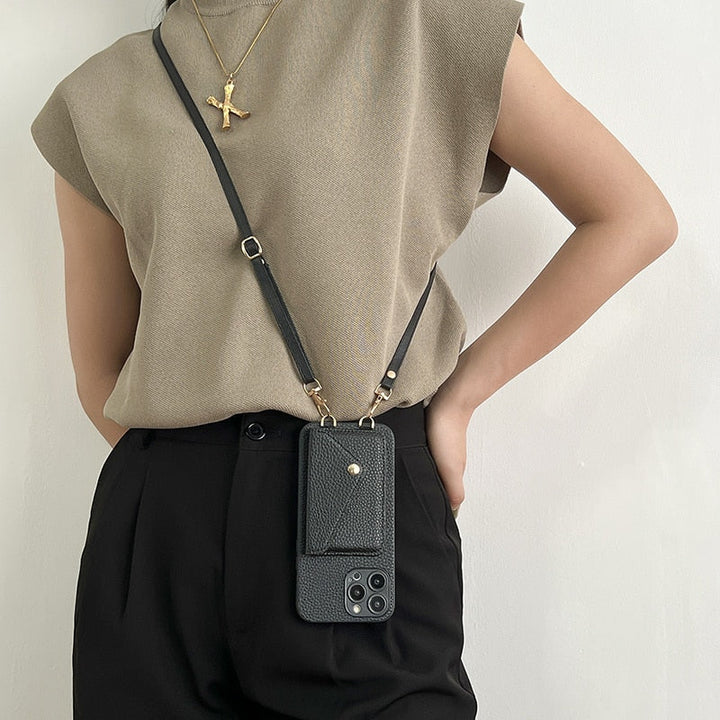 Catherine Luxe Elegante Lederen Crossbody Telefoonhoes voor Moderne Bescherming